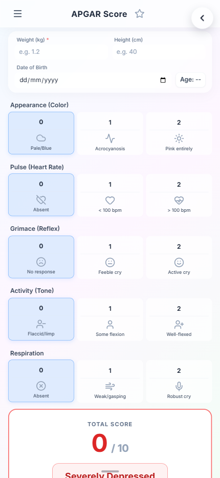 The APGAR score calculator with live total