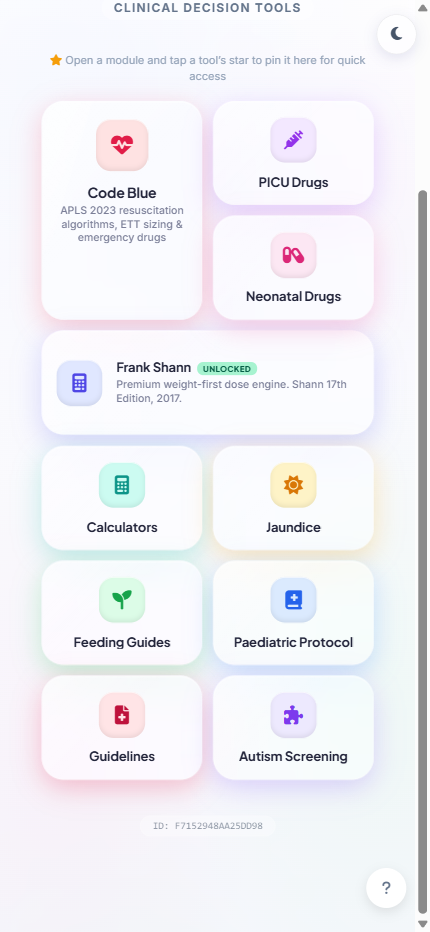 The eNeoLib home screen, a grid of clinical modules